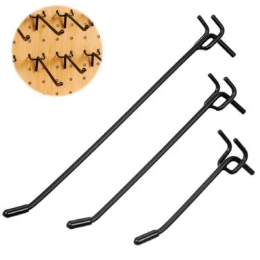 Imagem de Pacote com 60 ganchos pretos de Pegboard, ganchos de prateleira resistentes de 6 mm para placa de estacas de 6 cm, cabides de ferramentas para quadro de pinos de 1/10.2 cm, quadros de metal pendurados