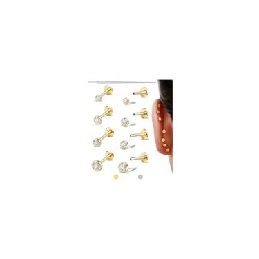 Imagem de GEMQUEEN G23 Brincos de titânio com costas planas hipoalergênicos: brinco sem fio banhado a ouro 14 k 16 g 18 g 20 g cartilagem hélice tragus concha piercing joias pequenos nariz lábio labret tachas
