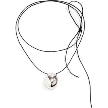 Imagem de Dr's gift Colar de feijão grosso banhado a ouro 14 K para mulheres, colar grande com pingente de declaração e pingente preto dourado, Aço inoxidável, Sem Pedra Preciosa