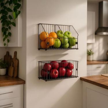 Imagem de Fruteira de Parede Aramado Cozinha Cesto Frutas Kit 1P e 1G