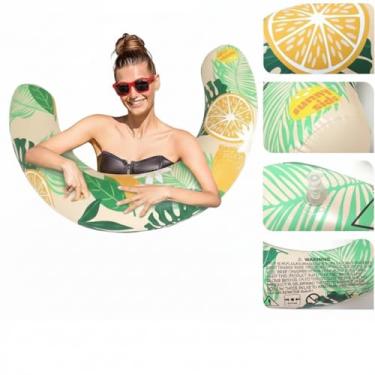 Imagem de Boia Inflável em Forma de U com Estampa Tropical, Flutuador para Piscina para Adultos e Crianças, 75x50cm