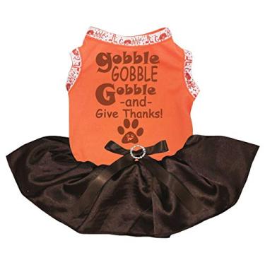 Imagem de Petitebella Gobble Gobble and Give Thanks Camisa tutu para cachorro (laranja/marrom, GG)