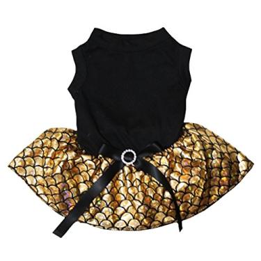 Imagem de Petitebella Vestido para cachorro tutu sereia liso (preto/dourado, 2GG)