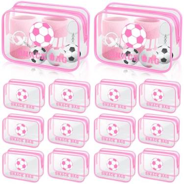 Imagem de Demonwer 12 peças de sacos de lanche de futebol para presentes de equipe, guloseimas de futebol rosa, bolsa de doces de PVC transparente com zíper para lembrancinhas de festa esportiva de aniversário