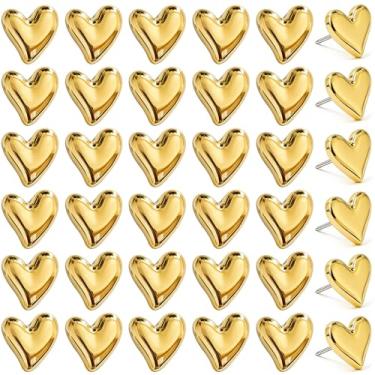 Imagem de JANYUN 60 pinos de coração para quadro de avisos, lindos pinos decorativos dourados para parede de fotos, quadro branco, quadro de cortiça, mapa, quadro de avisos, escritório, escola ou casa