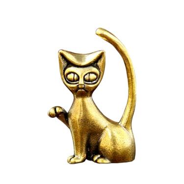 Imagem de SAINWORDS Estátua de gato amoroso, estatueta familiar, metal, cobre, latão, portátil, tamanho mini, escultura, decoração de casa, mesa de escritório, decoração de mesa, ornamento de painel de carro (B