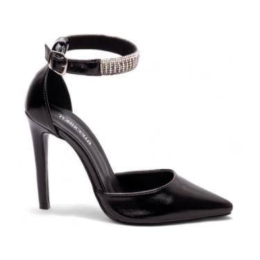 Imagem de Torricella, Sapato Social Scarpin Salto Alto Agulha Stileto Bico Fino com Strass Feminino 12 cm Cor:Preto;Tamanho:35