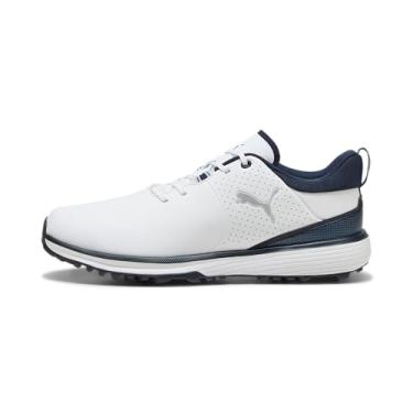 Imagem de PUMA Tênis de golfe masculino, Puma branco-puma prata-azul marinho profundo, 8.5 Wide