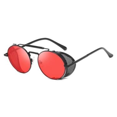 Imagem de Óculos de sol de Steampunk Masculino Design Retrô Redondo Vintage Vermelho-Preto UV400
