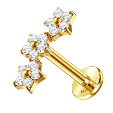 Imagem de ZELORES Brincos de cartilagem de titânio G23 com costas planas de 16 G para mulheres, piercing de tragus, roscado internamente, com costas planas, labret helix, concha, piercing, Titânio, Zircônia