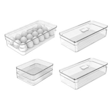 Imagem de Kit 4 Organizadores De Geladeira Clear Fresh: Porta Ovos 18un, Porta Frios e 2 Potes Prático e Funcional para Uso Diário