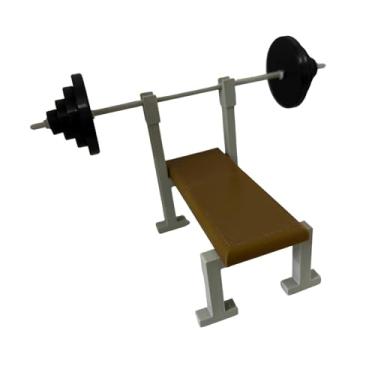 Imagem de oshhni Suporte para barra de musculação em escala 1:12, modelo de banco plano para figuras de ação de 15 cm, miniatura para decoração de casa de bonecas,
