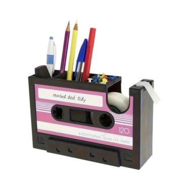 Imagem de Suporte De Papelaria Retrô Em Formato De Cassete Com Porta-Canetas E C
