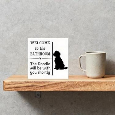 Imagem de Placa de banheiro adorável de gato malhado - "Welcome To The Bathroom" Placas e placas decorativas de PVC engraçadas, presente de decoração de casa ideal para amantes de gatos