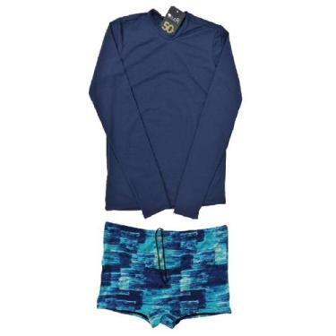 Imagem de Conjunto proteção UV adulto - camisa e sunga boxer - Gérbya, GG, Azul,