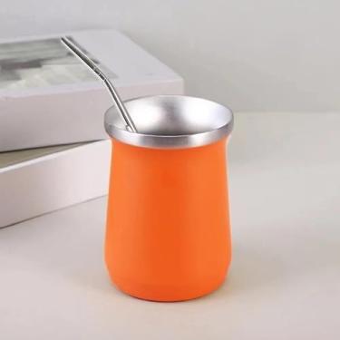 Imagem de Copo Cuia Térmico para Tereré e Chimarrão com Bomba 260 ml Aço Inox Parede Dupla Sem Tampa(LARANJA)