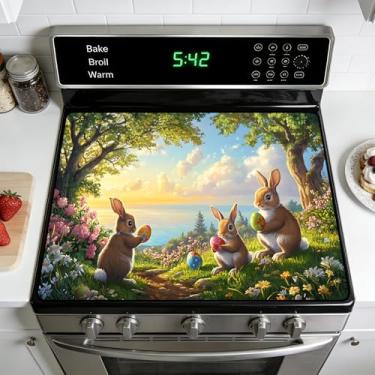 Imagem de Capa superior de fogão de Páscoa para fogão elétrico: capas de fogão de vidro, protetor de tampa de fogão de vidro resistente ao calor, design de coelho (J210)