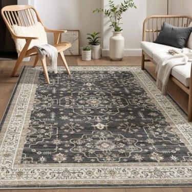 Imagem de Tapete de área para sala de estar – 12 x 18 cm, macio, lavável, oriental, vintage, floral, desgastado, tapete grande – Tapetes antiderrapantes resistentes a manchas para quarto, sala de jantar