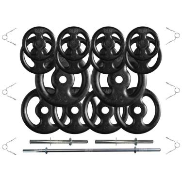 Imagem de Kit Anilhas Ferro Fundido 60 Kg + Barras com Presilhas-Unissex