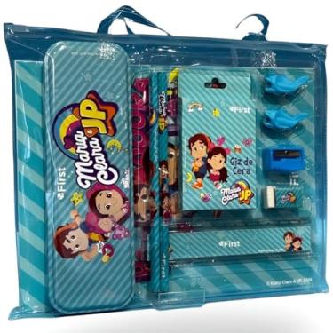 Imagem de Maria Clara e JP Kit Escolar Completo com Estojo, Caderno, Lápis, Giz de Cera, Régua, Borracha e Apontador, Azul, 9 Peças