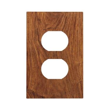 Imagem de Nadoabtm Capas de tomada vintage rústica marrom escuro grão de madeira 1 gangue duplex decorativa capa de interruptor elétrico placa de cobertura de interruptor de luz para decoração de cabine de sala