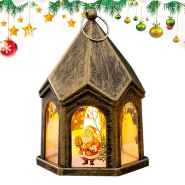 Imagem de Lanternas de Natal decorativas para interior,Lanterna de Natal - Lanterna vintage interna do Papai Noel - Lanternas iluminadas multifuncionais do feriado do Natal, ornamentos retros da vela s