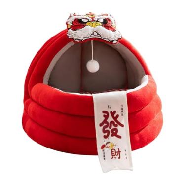 Imagem de Stgfyxgs Cama para Gato, Decoração de Ano, Aconchegante, Almofada Grossa, Cama para Animais de Estimação, Toca Semi-fechada para Cães Pequenos, Quen, L