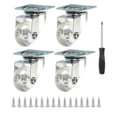 Imagem de PATIKIL Rodas giratórias de 1,5 polegadas, 4 peças de rodízios transparentes de poliuretano com placa superior de 360 graus, rodas para móveis de 75 kg com parafusos, chave de fenda para armário