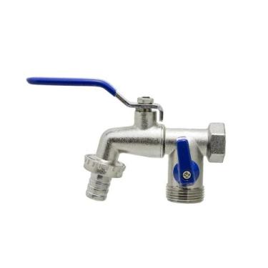 Imagem de Torneira Esfera Metal 2 Saídas Tanque Máquina De Lavar Mangueira Jardi