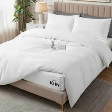 Imagem de Utopia Bedding Jogo de cama de 4 peças - 1 lençol com elástico (137 x 199 cm), 1 capa de edredom tamanho casal, 2 fronhas (50 x 76) - Cama luxuosa para todas as estações em uma bolsa com zíper capa de