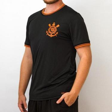 Imagem de Camisa Corinthians Preta e Laranja Neon Oficial Futebol Time Timão Fut