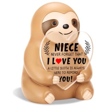 Imagem de Vivopisew Estatueta engraçada de preguiça presentes inspiradores para sobrinha irmã, Never Forget That I Love You, presentes emocionais de preguiça fofa para sobrinha, aniversário, Natal, mesa de