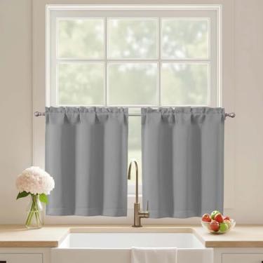 Imagem de Ebesto Cortinas curtas de 61 cm de comprimento, 2 painéis, cortinas de janela de cozinha com isolamento térmico sobre a pia, cortinas de café com bolso de haste de meia janela para armário de porão de