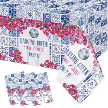 Imagem de MEHOFOND Toalha de mesa Disco 17th, toalha de mesa descartável de plástico Dancing Queen Young Sweet Only 137 x 274 cm, capa de mesa floral vermelha rosa para decoração de festa de aniversário e