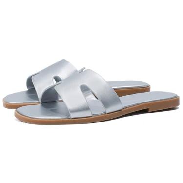 Imagem de Stratuxx Kaze Sandálias femininas de bico aberto sem salto confortável para o verão, preto, branco, marrom, Prata, 36