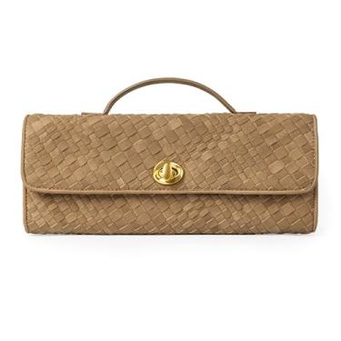 Imagem de Joryin Bolsa feminina de tecido para noite, bolsa tiracolo de camurça marrom, bolsa formal para noite