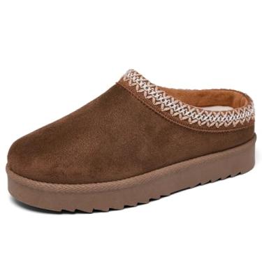 Imagem de Chinelo feminino plataforma mini bota antiderrapante para uso ao ar livre bota curta cano curto forro de lã tênis casa chinelos, Marrom, 36
