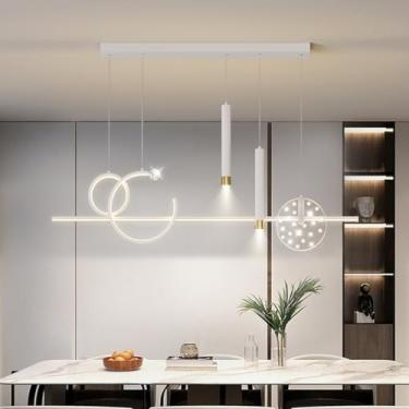 Imagem de Luminária pendente moderna de LED, com intensidade regulável, para mesa de jantar, com controle remoto, ideal para sala de estar, cozinha, sala de jantar ou escritório (branca).