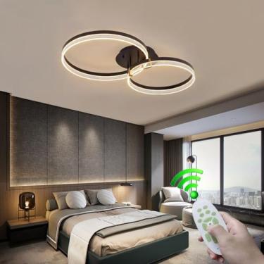 Imagem de Luminária de teto moderna para sala de estar com controle remoto, dimerizável, alta luminosidade, cúpula de acrílico, 3 anéis, elegante, em alumínio, para quarto, cozinha e restaurante (40cm