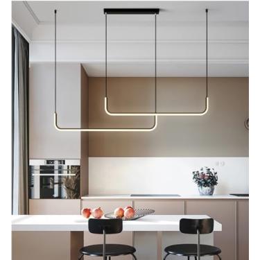 Imagem de Luminária pendente LED de design linear para sala de jantar, com intensidade ajustável, controle remoto, lustre para ilha de cozinha, sala de estar, mesa de jantar, escritório, bar, altura a