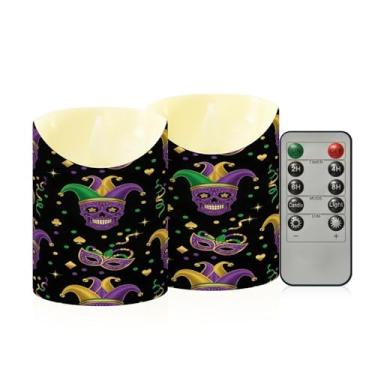 Imagem de Wassud Pacote com 2 velas sem chamas com caveiras de carnaval com controle remoto, velas realistas cintilantes com temporizador, velas decorativas para Natal, casamento, festa, decoração de casa