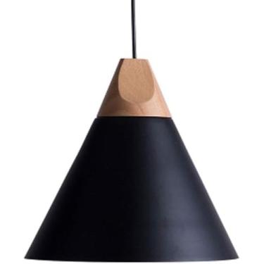 Imagem de Luminária Pendente Criativa Nórdica | Cúpula Cônica em Madeira e Ferro | Luminária de Teto com 1 Lâmpada | Mini Lustre Moderno para Iluminação Suspensa em Ilha de Cozinha e Sala de Jantar (M