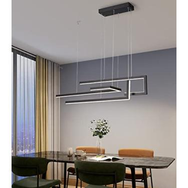 Imagem de Luminária pendente retangular moderna com intensidade regulável para mesa de jantar, design moderno e personalizado com controle remoto, ideal para sala de estar, sala de jantar e escritório