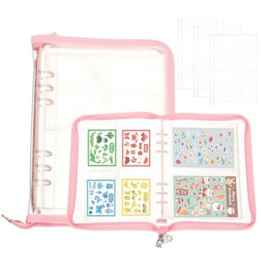 Imagem de PATIKIL Fichário organizador de adesivos, reutilizável A5 álbum de adesivos colecionando livro, capa com glitter, fichário com zíper com 220 bolsos, rosa