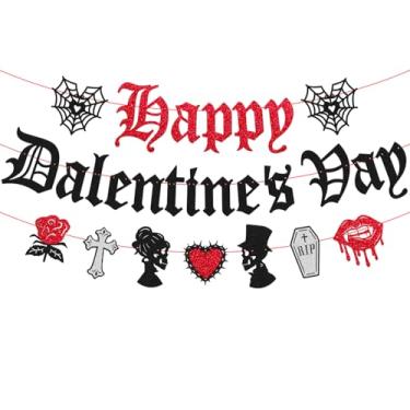 Imagem de Banner feliz dia dos namorados, decoração de dia dos namorados com teia de aranha, rosa, cruz, crânio, coração, caixão, design de lábios de vampiro, suprimentos de festa