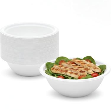 Imagem de Nicole Home Collection Tigelas de papel descartáveis compostáveis resistentes de 355 ml, 100% bagaço, biodegradável, ecológica, cana de açúcar natural, 50 unidades