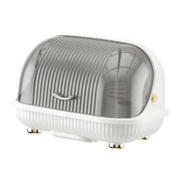 Imagem de KiBcsLic Escorredor de Talheres, Pratos e Tigelas com Tampa Articulada, Suporte de Mesa para Xícaras, Canecas e Utensílios de Mesa, L Porcelain White