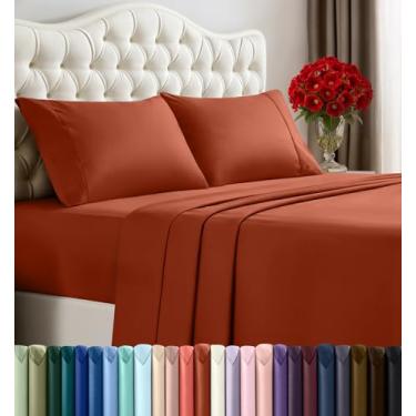 Imagem de Utopia Bedding Jogo de lençol completo – 4 peças para cama king size, microfibra macia e respirável, inclui 1 lençol com elástico, 1 lençol de cima e 2 fronhas (laranja)