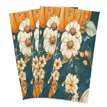 Imagem de xigua Conjunto de 6 panos de prato de cozinha Pumpkins and Flowers, macios e altamente absorventes de secagem rápida para limpeza de pratos e limpeza manual, 71 x 45 cm