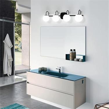 Imagem de Luminária de parede interna G9 com esfera de vidro, ideal para espelho de banheiro, sala de estar, quarto, corredor e restaurante, na cor preta (4 lâmpadas).